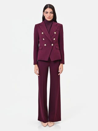 Burgundy Double-Breasted Jacket with Gold Buttons