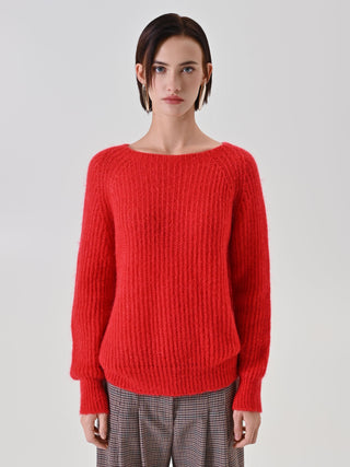 Red Mohair Blend Crewneck Sweater