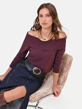 Maglia off the shoulders bordeaux in misto viscosa