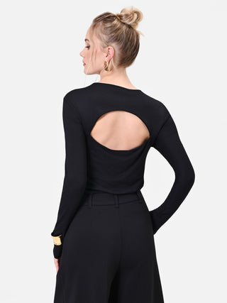 T-shirt in viscosa nera con scollo cut-out