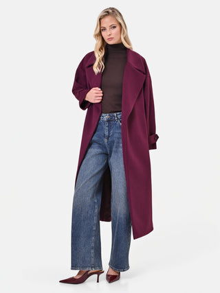 Cappotto lungo bordeaux a vestaglia in velour