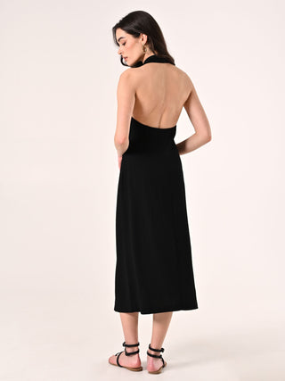 Black Linen Viscose Shirt Dress