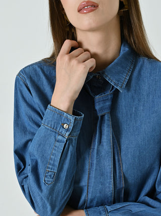 Camicia in Denim con Fiocco Removibile
