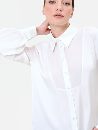 Camicia in georgette panna bianco con inserto geometrico