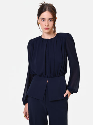 Camicia Studio blu navy in georgette con baschina
