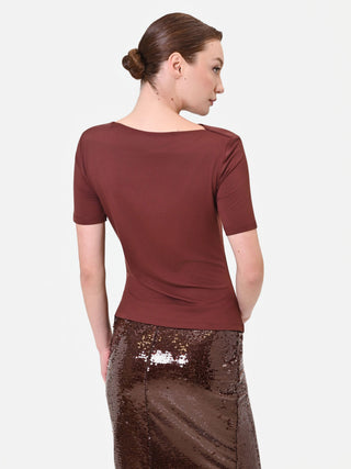 Dark Brown Asymmetric Draped T-Shirt