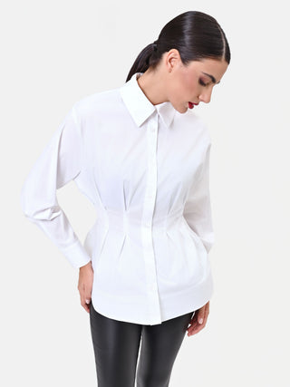 Camicia in cotone bianca con effetto corsetto