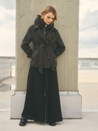 Short outerwear jacket in wool blend with quilted insert panels