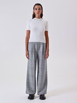 White Cable-Knit Sweater with Pearls and Gems