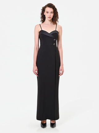 Black Bustier Jumpsuit with Glossy Lapel