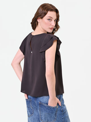 Fluid Brown Blouse with Ruffle Detail