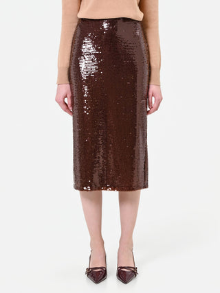Jupe crayon midi à sequins chocolat