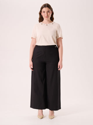 Pantalon curvy noir en lin et viscose
