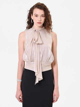 Taupe Beige Satin Side-Tie Top