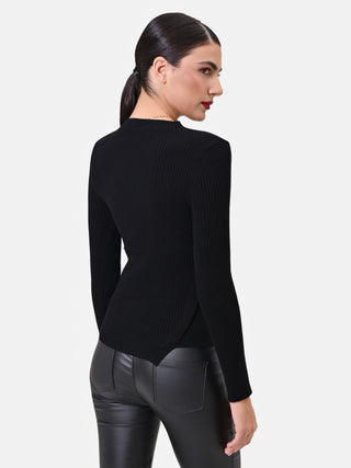 Black Asymmetrical Viscose Top with Buttons