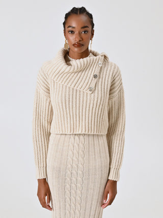 White Cropped English Rib Sweater