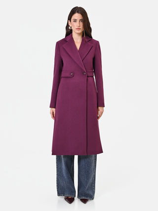 Burgundy Crossover Coat with Band Detail