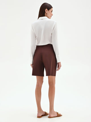 Chocolate Pleated High-Waist Bermuda Shorts