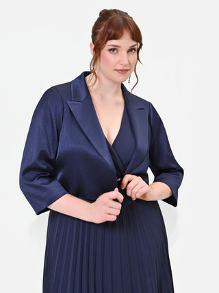 Giacca Curvy bolero in raso blu navy
