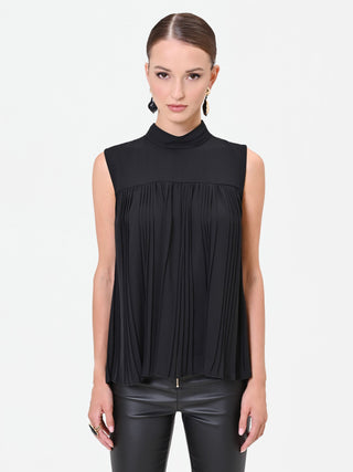 Black Sleeveless Top with Pleated Detail
