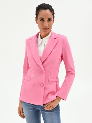 Pink Double-Breasted Blazer with Self-Covered Buttons