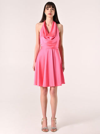 Short Dress in Camellia Pink Satin