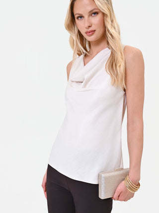 Cream Draped-Neck Tank Top