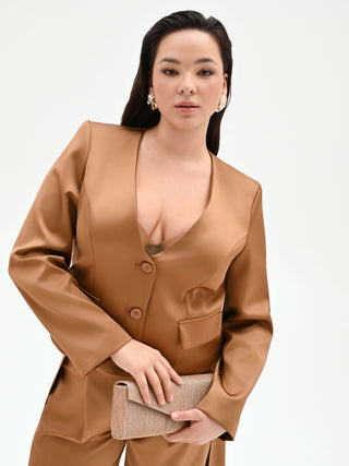 Giacca Curvy marrone bronzo in raso