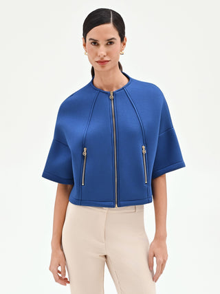 Cropped Jacke in leuchtendem Blau mit goldenen Zippern