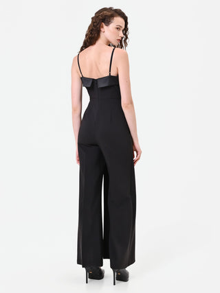 Black Bustier Jumpsuit with Glossy Lapel