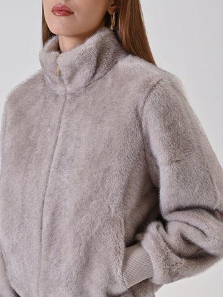 Light Grey Faux Fur Bomber Jacket