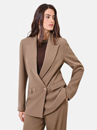 Taupe Beige Double-Breasted Jacket with Peak Lapels