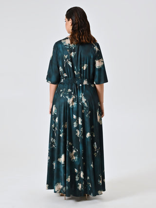 Abito Curvy Lungo Verde stampa Floreale