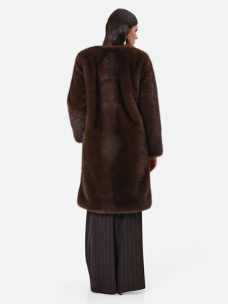 Dark Brown Faux Fur Collarless Coat Giorgia Palmas X Rinascimento