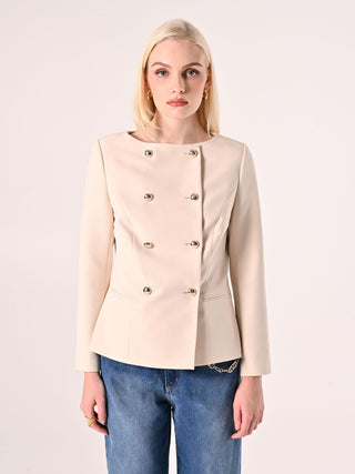 Zweireihige Jacke aus technischem Gewebe in hellem Beige