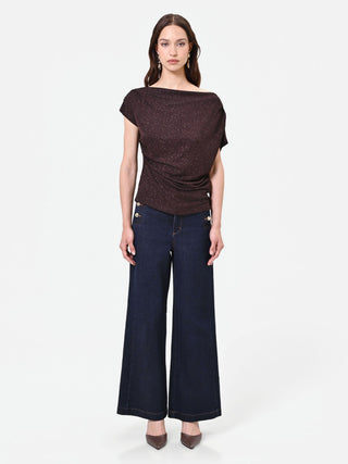 Brown Blouse with Asymmetric Draping