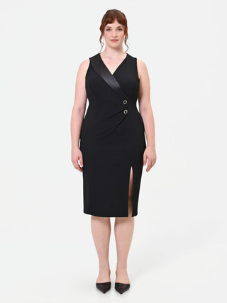 Abito Curvy  tubino nero in scuba crepe con rever