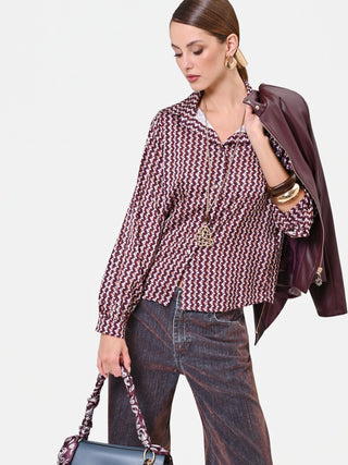 Burgundy shirt with micro-geometric pattern