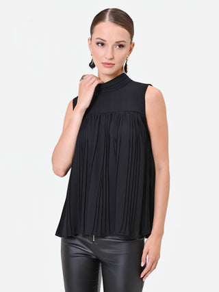 Black Sleeveless Top with Pleated Detail