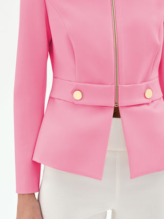 Giacca rosa con fascia in vita e zip dorata