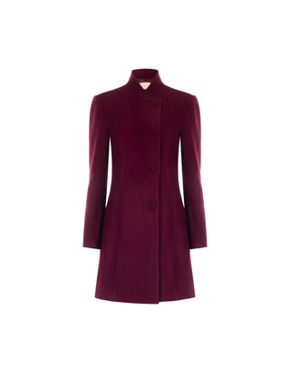Cappotto bordeaux rosso con collo in piedi