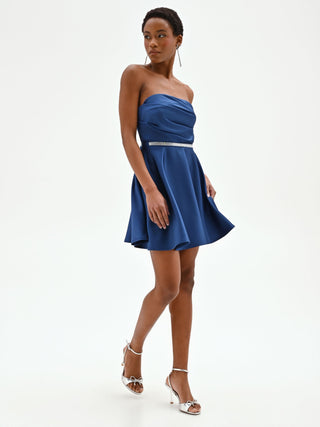 Brilliant Blue Mini Dress with Jewel Belt