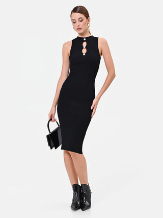 Black Viscose Cut-Out Sheath Dress