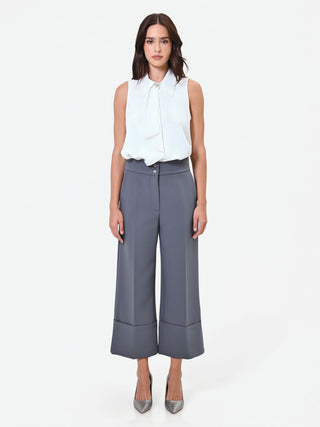Pantalone culotte grigio con risvolto alto