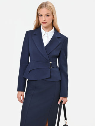 Veste croisée bleu marine à boucle en polyviscose