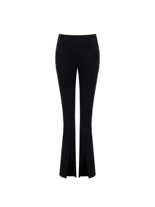 Black flared trousers with front split