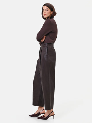 Brown Coated Pleated Trousers