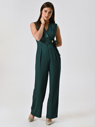 Green Satin Palazzo Jumpsuit with Bodice