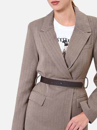 Belted Dark Brown Viscose Blend Jacket