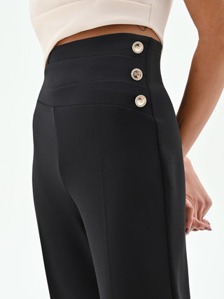 Schwarze High-Waist-Palazzo-Hose mit Knöpfen